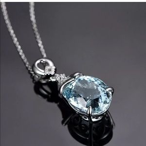 New Light blue natural stone necklace pend…